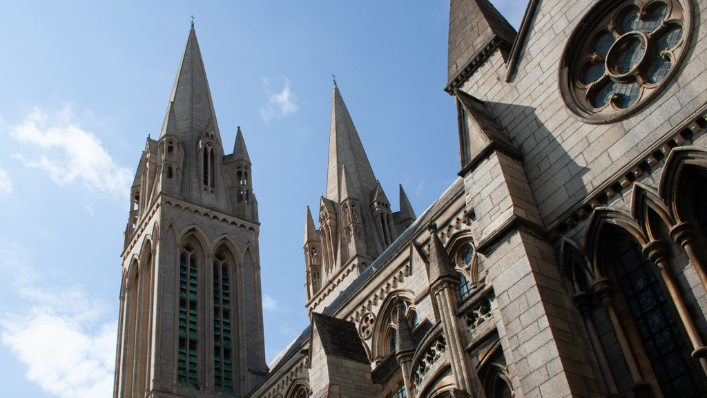 Looking up towards the top of a cathedral